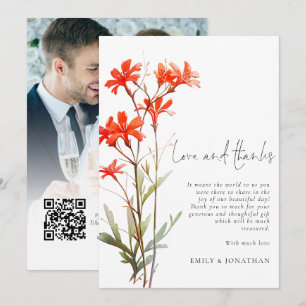 Boho rode wilde bloemen foto QR bruiloft Bedankt Kaart