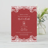 Boho Rode & Witte Kant Bold Patroon Verloving Kaart (Staand voorkant)