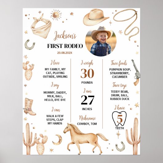 Boho Rodeo Eerste Verjaardag Foto Mijlpaal teken Poster (Voorkant)