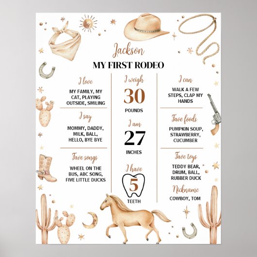 Boho Rodeo Eerste Verjaardag Mijlpaal teken Poster (Voorkant)