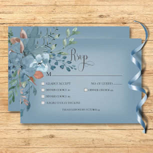 Boho Roest & Blauw Bloemen Bruiloft Blauw Diner RSVP Kaartje