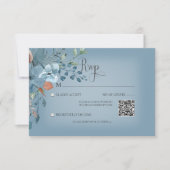 Boho Roest & Blauw Bloemen Bruiloft Blauw QR Code RSVP Kaartje (Voorkant)