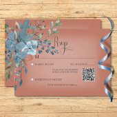 Boho Roest & Blauw Bloemen Bruiloft Roest QR Code RSVP Kaartje