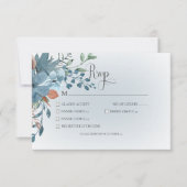 Boho Roest & Blauw Bloemen Bruiloft Wit Diner RSVP Kaartje (Voorkant)