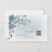 Boho Roest & Blauw Bloemen Bruiloft Wit QR Code RSVP Kaartje (Voorkant)