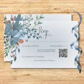Boho Roest & Blauw Bloemen Bruiloft Wit QR Code RSVP Kaartje