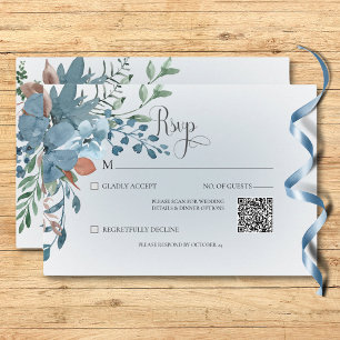 Boho Roest & Blauw Bloemen Bruiloft Wit QR Code RSVP Kaartje