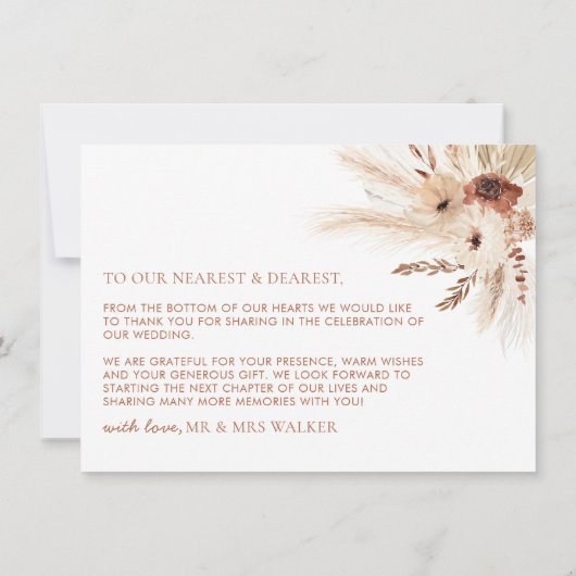 Boho Roest Bruiloft Dank u Kaart Flat HAZEL (Achterkant)