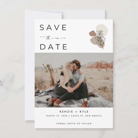 Boho roest foto woestijn bruiloft save the date (Voorkant)