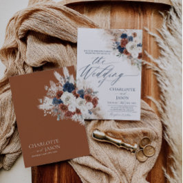 Boho Roest Navy Trouw Uitnodigingskaart Kaart