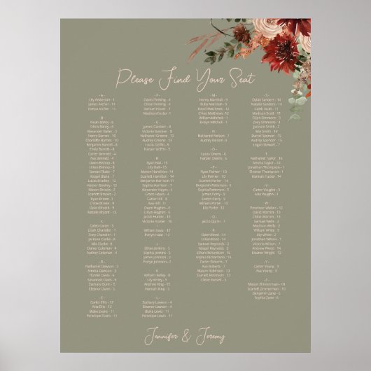 Boho Roest Neutraal Herfst Bloem Groen Trouwstoel Poster (Voorkant)