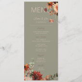 Boho Roest & Neutraal Herfst Bloemen Groene Huweli Menu (Voorkant)