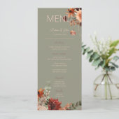 Boho Roest & Neutraal Herfst Bloemen Groene Huweli Menu (Staand voorkant)