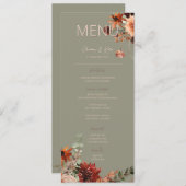 Boho Roest & Neutraal Herfst Bloemen Groene Huweli Menu (Voorkant / Achterkant)