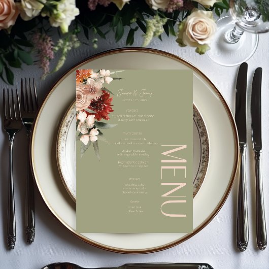 Boho Roest & Neutraal Saliegroen Herfst Bloem Brui Menu