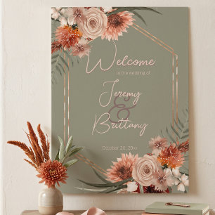 Boho Roest & Neutrale Herfst Bloem Sage Groen Fram Poster