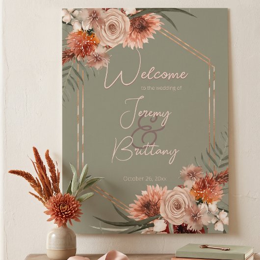 Boho Roest & Neutrale Herfst Bloem Sage Groen Fram Poster