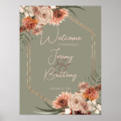 Boho Roest & Neutrale Herfst Bloem Sage Groen Fram Poster (Voorkant)