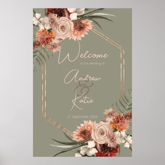 Boho Roest & Neutrale Herfst Bloemen Groene Bruilo Poster (Voorkant)