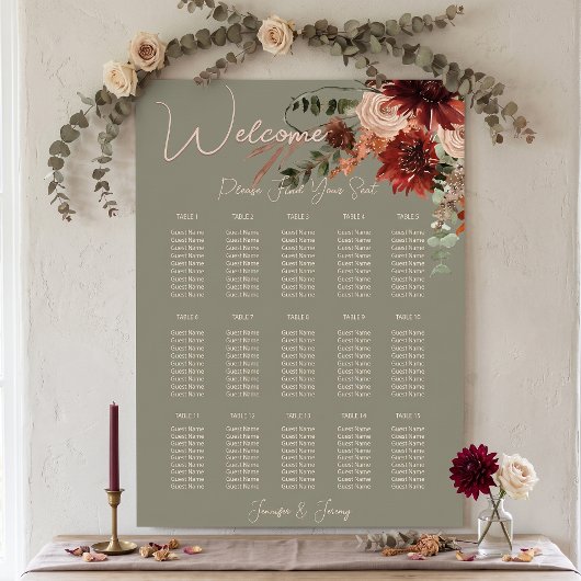 Boho Roest & Neutrale Herfst Bloemige Salie Groene Poster