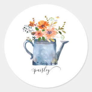 Boho Roest Oranje Waterverf Bloemen Gietkan Ronde Sticker