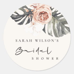BOHO ROEST ROZE MONSTERA FLORALE BRUIDSBAD RONDE STICKER