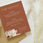 Boho roest terracotta bruiloft details informatiekaartje