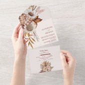 Boho Roest Terracotta Gedroogde Waaiers Bloemen Br All In One Uitnodiging (Afscheurbaar)