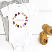 Boho roestige bloemenkrans watercolor script naam romper