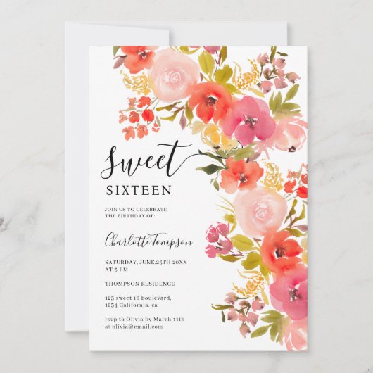 Boho Romantisch  bloemenscript koraalzoet 16 Kaart (Voorkant)