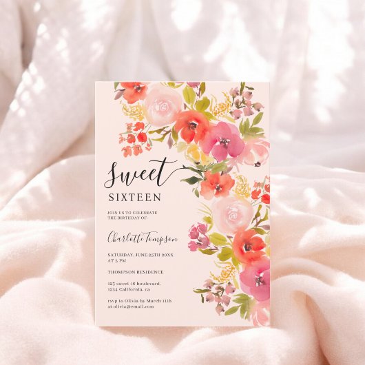 Boho romantisch  bloemscript roze lief 16 kaart
