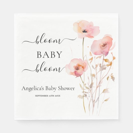 BOHO ROMANTISCH BLUSH ROZE WATERVERF WEIDEBLOEMEN SERVET (Voorkant)