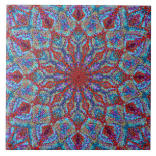 Boho-romantisch gekleurde mandala ornament arabesq tegeltje