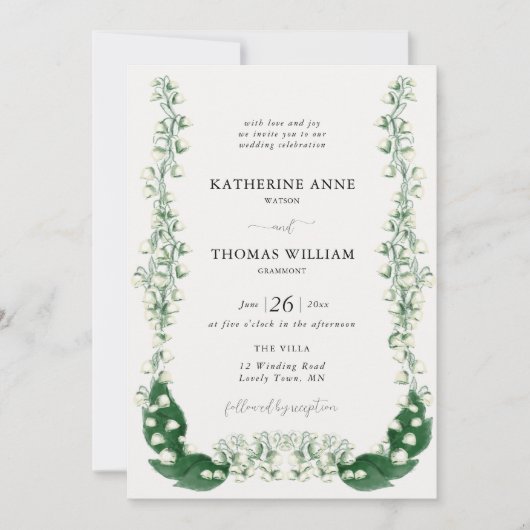 Boho Romantisch Lijst Waterverf Lily Valley Bruilo Kaart (Voorkant)