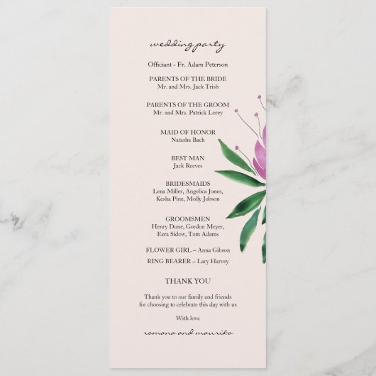 Boho Romantisch Lila Lotus Waterverf Kunst Programmakaart (Achterkant)