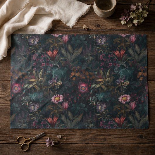 Boho Romantisch Roze en Groene Bloemen Decoupage Tissuepapier