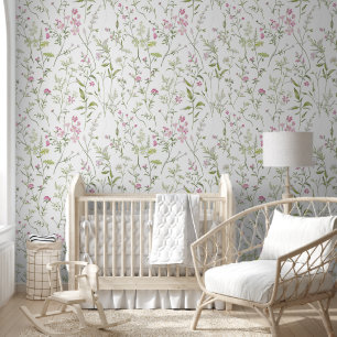 Boho Romantisch Roze en Groene Wildbloemen Behang