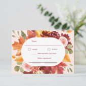 Boho Romantische Bloemen Bourgogne Fall Wedding RSVP Kaartje (Staand voorkant)