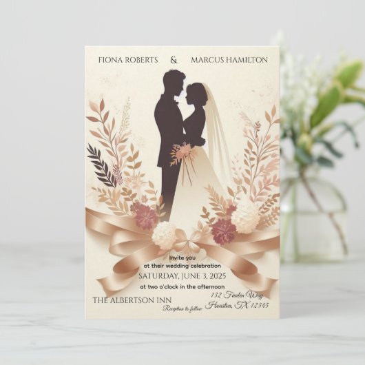 Boho Romantische Bloemen Rustiek Elegante Huwelijk Kaart (Staand voorkant)