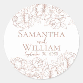 Boho Romantische Blush Roze Bloemen Moderne bruilo Ronde Sticker