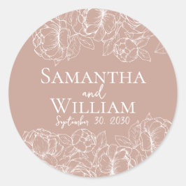 Boho Romantische Blush Roze Bloemen Moderne bruilo Ronde Sticker