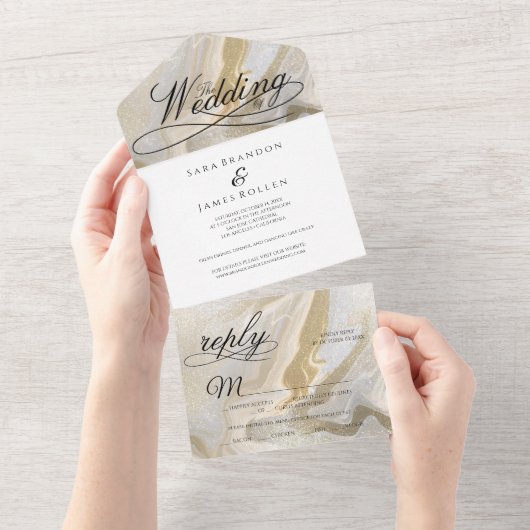 Boho romantische kalligrafie de bruiloft all in one uitnodiging (Afscheurbaar)