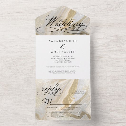 Boho romantische kalligrafie de bruiloft all in one uitnodiging (Binnen)