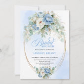 Boho Romantische Pastelblauwe Pioen Gouden Bruidsd Kaart (Voorkant)