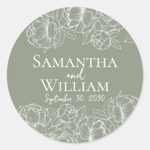 Boho Romantische Sage Groene Bloemen Moderne Huwel Ronde Sticker