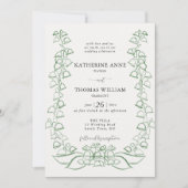 Boho Romantische Schets Groene Lily Valley Trouwda Kaart (Voorkant)