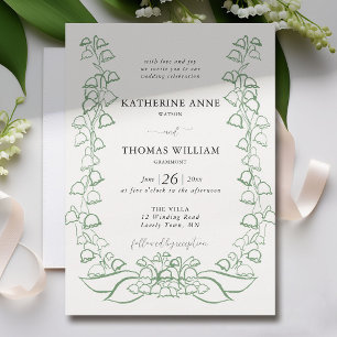 Boho Romantische Schets Groene Lily Valley Trouwda Kaart