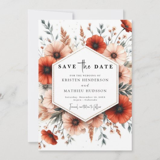 Boho Romantische Terracotta bruiloft Save The Date (Voorkant)