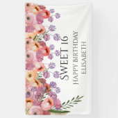 Boho Romantische waterverf Bloemenzoet 16 feest Spandoek (Verticaal)