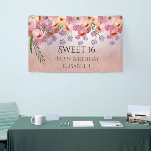 Boho Romantische waterverf Bloemzoet 16 party ba Spandoek (Beurs)